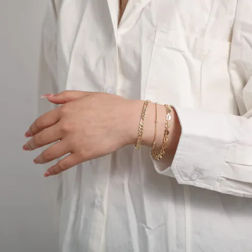 Vista 2 de ASCOMY Pulsera para mujer chapada en oro de 14 quilates para mujeres y niñas, delicada caja de satélite, pulsera de espiga de bola de espiga