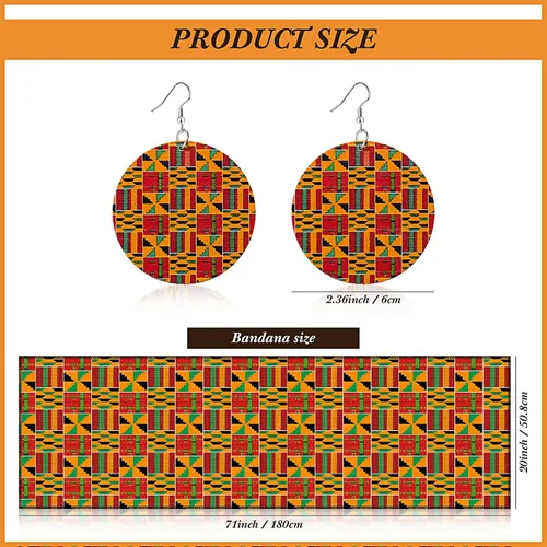 Vista 3 de 3Pcs Women African Dashiki Skirt Traditional Costume African Bohemian Head Wrap Scarf Drop Dangle Earring