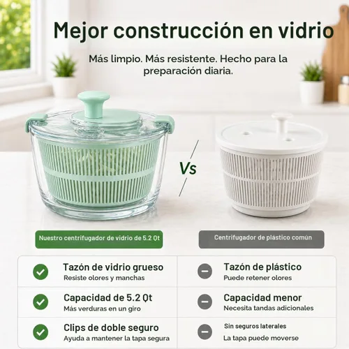 Vista 8 de Ensalada de vidrio grande de 5.2 cuartos de galón con tapa de Verde