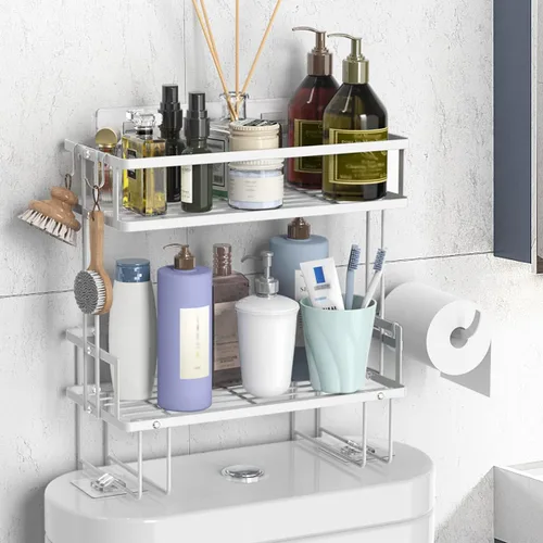 Vista 12 de FLOLXNB Estante de Almacenamiento Sobre el Inodoro, Organizador de Almacenamiento de Baño de 2 Niveles Actualizado Sin Perforaciones para Inodoro