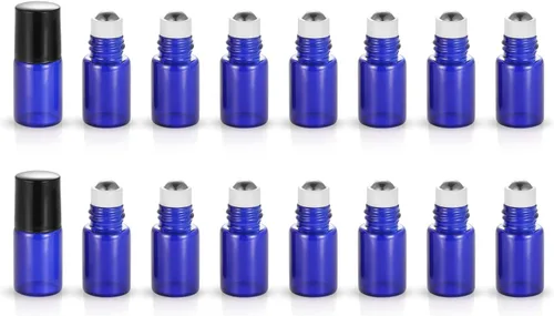 Vista 7 de Botellas enrollables de vidrio esmerilado de 0.3 fl oz, botellas de rodillo de viaje recargables con bolas de acero inoxidable y tapas a prueba
