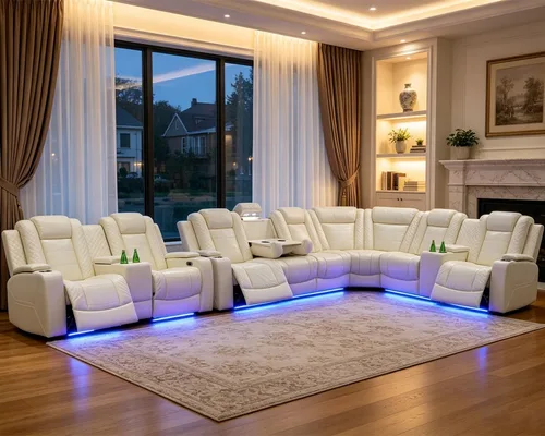 Vista 26 de Juego de sofá modular reclinable eléctrico para sala de estar, sofá modular reclinable de cuero con mesa auxiliar, soporte para tazas, consola