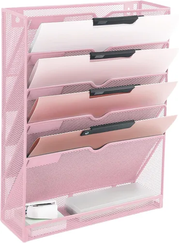 Vista 11 de EASEPRES Organizador de archivos de malla de 3 bolsillos para colgar en la pared, carpeta de papel para correo montada en la pared, organizador