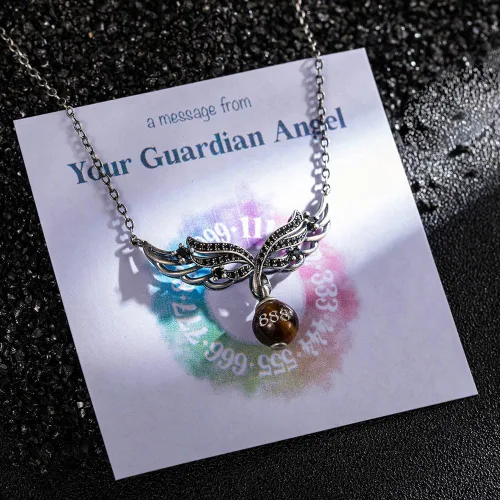 Vista 2 de Collar de ángel con número de ángel personalizado en alas de ángel de cristal, regalo de joyería de ángel para ella, colgante de ángel de la guarda