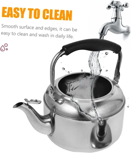 Vista 6 de YARNOW Hervidor de té de acero inoxidable, hervidor de té silbido en la parte superior de la estufa, tetera para estufa, mango ergonómico