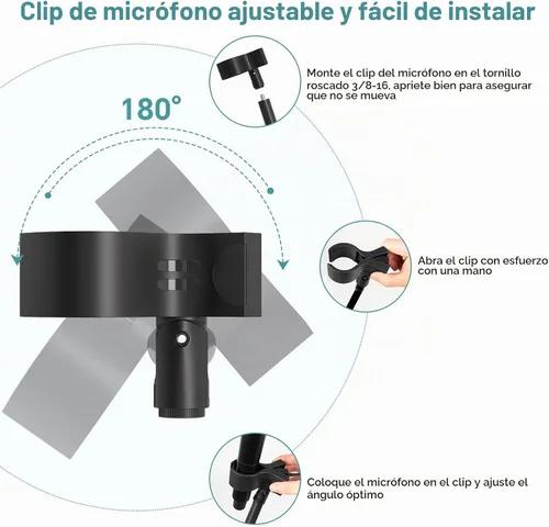Vista 7 de Soporte para micrófono, 19.7 in de largo, flexible con brazo de cuello de cisne, soporte universal de clip de micrófono resistente adaptador de 3/8
