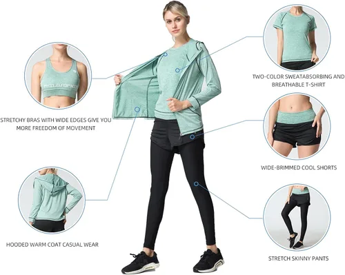 Vista 2 de Conjunto de 5 piezas de entrenamiento para mujer ropa deportiva de entrenamiento para hacer yoga baile fitness
