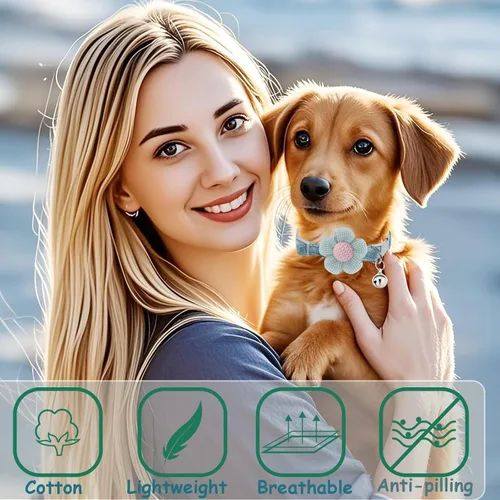 Vista 4 de Collar para perros pequeños con flor, collares para cachorros, collares para perros pequeños con campana, para hembras y machos pequeños