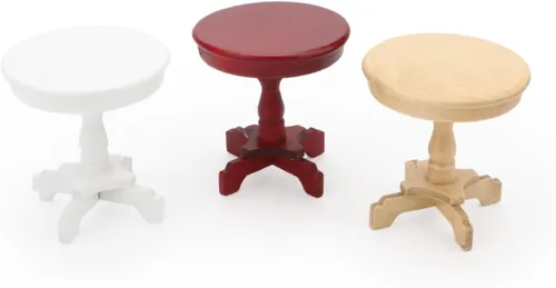 Vista 7 de Mesa auxiliar de casa de muñecas en miniatura, muebles de madera a escala 1:12, modelo de mesa de té lateral redonda para accesorios de casa