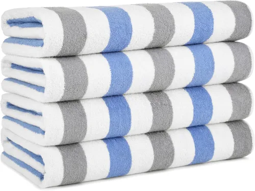 Vista 9 de Arkwright Cabo Cabana Stripe - Paquete de 4 toallas de algodón de rizo de algodón grandes y suaves de secado rápido para piscina, natación