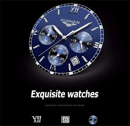 Vista 6 de Reloj de pulsera de cuarzo para hombre, analógico, acero inoxidable, cuero, cronógrafo, fecha, resistente al agua