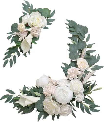 Vista 15 de Juego de 2 flores artificiales para arco de boda, flores artificiales para letrero de boda, decoración de boda polvorienta para decoración de Champán