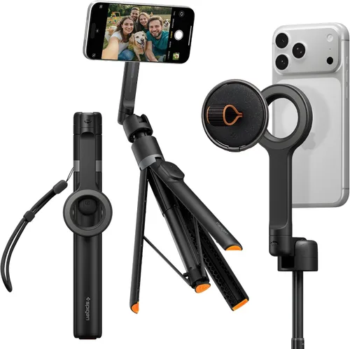 Vista 13 de Spigen Soporte de Trípode para Palo de Selfie con Control Remoto Bluetooth y Obturador, Extensible de 24", Compatible con MagSafe iPhone