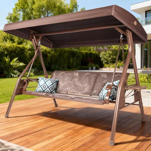 Vista 12 de ZZW Columpio de Patio para 3 Personas Columpio Exterior para Adultos con Toldo Ajustable y Portavasos Mejorados Tela Textilene Silla Columpio de Gris
