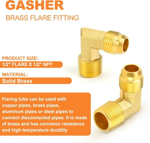 Vista 4 de GASHER Adaptador de codo de montaje de tubo de latón de 1/2 pulgada flare x 1/2 pulgada NPT macho Pipe