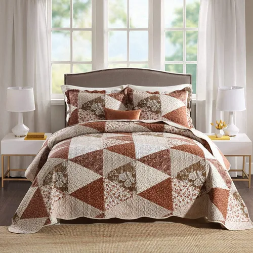 Vista 42 de Juego de cama de dos piezas, tamaño individual, de microfibra, reversible, de retazos, estilo floral, todas las estaciones, patrón de porcelana azul