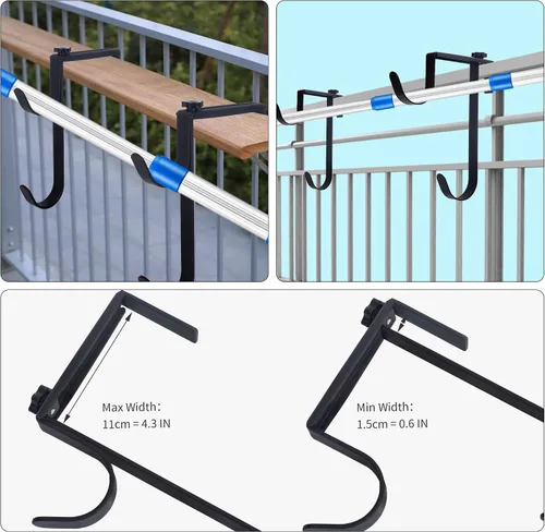 Vista 5 de Ganchos resistentes para postes de piscina, ganchos ajustables para postes, mangueras, desnatadores, ganchos negros para colgar accesorios