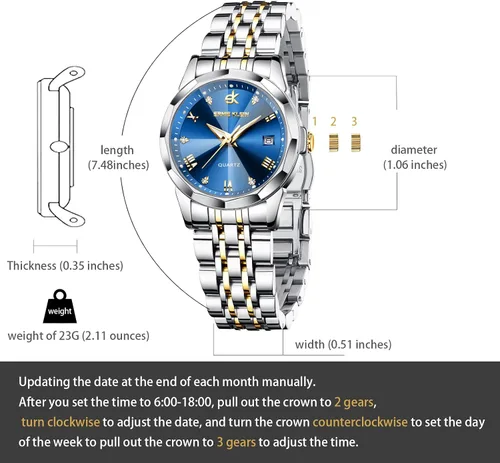 Vista 2 de Men's Watches, Stainless Steel Designer Diamonds Dress Men's Wrist Watch, Fashion Waterproof with Date and Day Analog Quartz Watches, Holiday