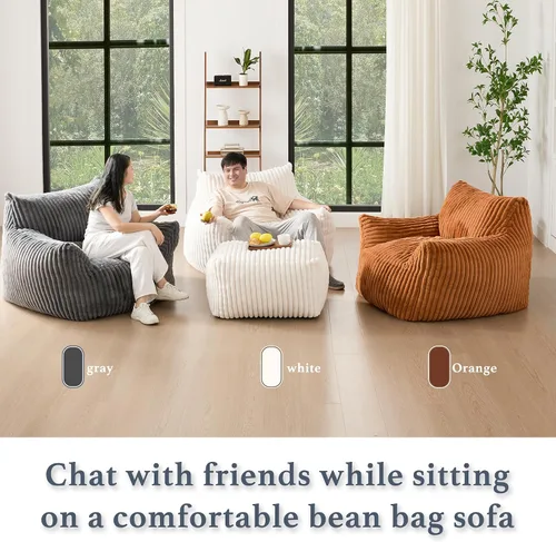 Vista 6 de Puf Chaise Lounge de Gran Tamaño para Interiores para Adultos con Reposabrazos y Otomana - Puf Gigante Cómodo Beige Perezoso para el Suelo, Sofá