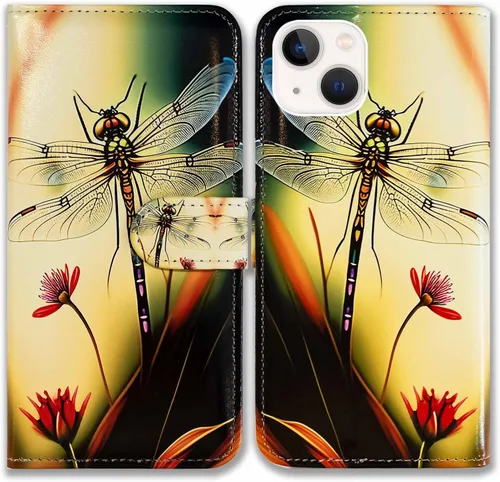 Vista 9 de Bcov Funda para iPhone 13 Mini, diseño de pájaro negro de cuero verde con tapa para teléfono con ranura para tarjetas, soporte para iPhone 13 Mini