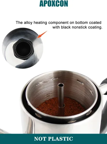 Vista 5 de APOXCON Cafetera eléctrica de acero inoxidable con dos pomos de progreso de cerveza transparentes resistentes al calor, aspecto clásico, mantiene