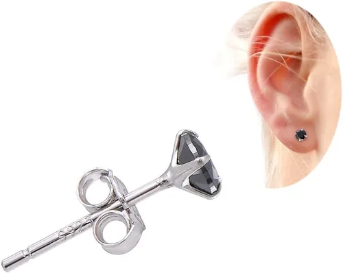 Vista 8 de Pendientes de plata de ley con circonita cúbica negra para mujer y hombre