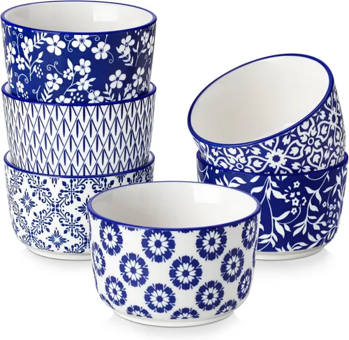 Vista 14 de vancasso Selene - Juego de 6 mini ramequines de cerámica de 4 onzas, tazas para hornear aptas para horno para crème brûlée, soufflés, postres