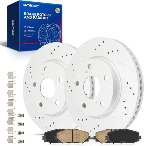 Vista 50 de Kit de freno delantero KAX, rotores de freno ranurados y con hendiduras, pastillas de freno cerámicas Compatible con Honda Accord 1990 1991 1992