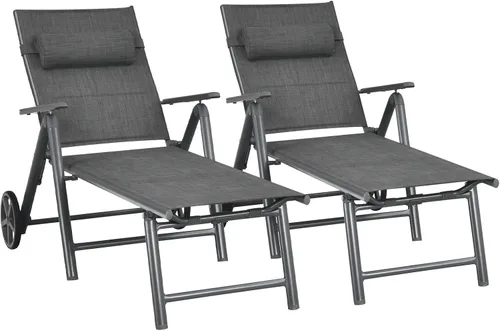 Vista 10 de RELAX4LIFE Tumbona para patio con ruedas – Silla reclinable plegable acolchada con almohada extraíble, respaldo ajustable, sillas de playa