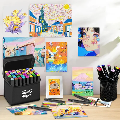 Vista 7 de HOMESILMO - Juego de bolígrafos de alcohol de 48 colores, bolígrafo de alcohol para adultos de doble punta, suministros de arte de bocetos mixtos