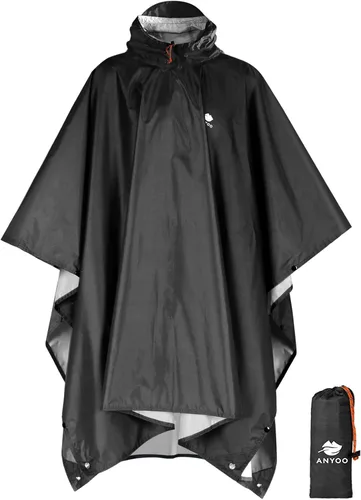 Vista 15 de ANYOO Poncho de lluvia con capucha para adultos impermeable ligero abrigo de lluvia para hombres mujeres chaqueta de lluvia reutilizable para Verde