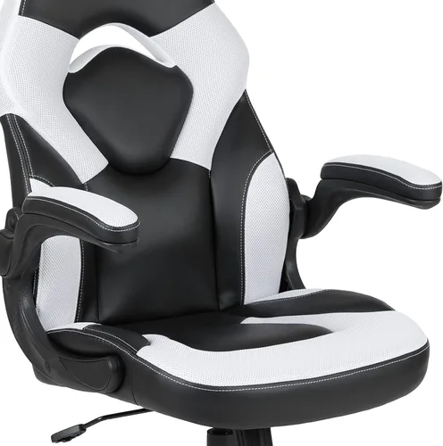 Vista 7 de Flash Furniture - Juego de escritorio para juegos y sillas reclinables de color blanco y negro con soporte para taza y gancho para auriculares.