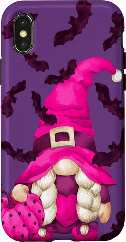 Vista 5 de Halloween Pink Pumpkin and Bat Decor with Cute Witch Gnome Case for iPhone 17