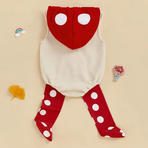 Vista 7 de Conjunto de disfraz de Halloween para bebés y niños pequeños de Pudcoco, enterizo sin mangas con sudadera, mameluco y calentadores de pierna Rojo