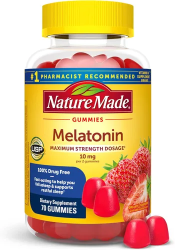 Vista 9 de Nature Made - Gomitas de melatonina de 10 mg por porción, Dosis de máxima fuerza, ayuda para dormir 100% libre de medicamentos para adultos, 60