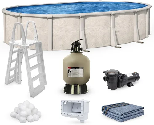 Vista 8 de Lake Effect Pools Paquete de piscina redonda 'Fallston' 15' Sobre el suelo