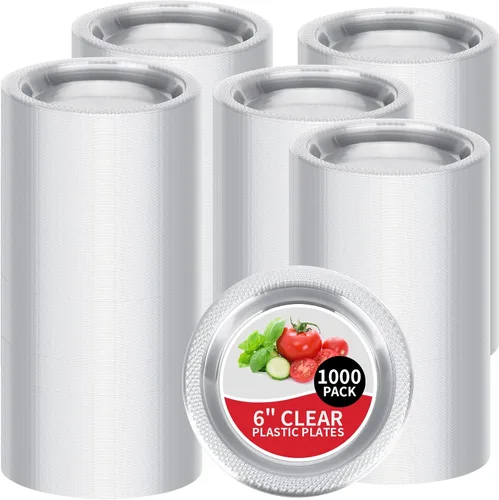 Vista 8 de Juego de 600 platos de plástico transparente de 6 pulgadas, platos de postre de plástico a granel redondos transparentes desechables para fiestas
