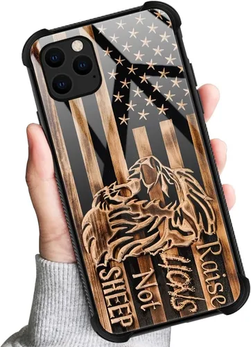 Vista 6 de Funda compatible con iPhone 11, fundas para regalos de mujer, diseño de bandera estadounidense de madera Raise Lion Not Sheep