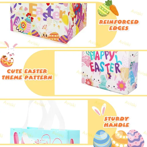 Vista 3 de Aviski 12 bolsas de caza de huevos de Pascua de varios tamaños, bolsa de regalo de huevos de gallina de zanahoria con asas, bolsas de regalo
