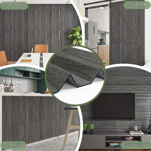 Vista 3 de ReWallpaper Paneles acústicos de color negro carbón para despegar y pegar, paneles de pared de listones absorbentes de sonido, paneles de pared