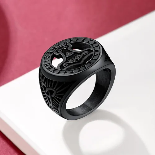 Vista 8 de FaithHeart Viking Vegvisir Pirate Compass Anillos, Acero Inoxidable Chapado en Oro de 18K Símbolo nórdico Vintage Joyería Personalizada Personalizada
