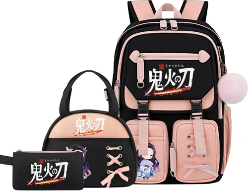 Vista 8 de Mochila de anime para niñas con puerto de carga USB 20L, mochila escolar para adolescentes, mochila grande para computadora portátil para viajes uso