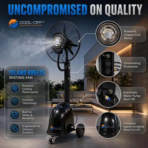 Vista 3 de Island Breeze - Ventilador de niebla oscilante, 3 velocidades de enfriamiento con tanque de 12 galones, altura ajustable, ventilador de pedestal Art
