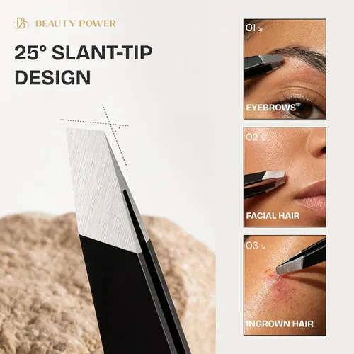 Vista 2 de Beauty Power Pinzas Inclinadas Profesionales de Ultra-Precisión para Cabello Facial de Mujer - Acero Inoxidable Alemán, Pinzas para Hombres