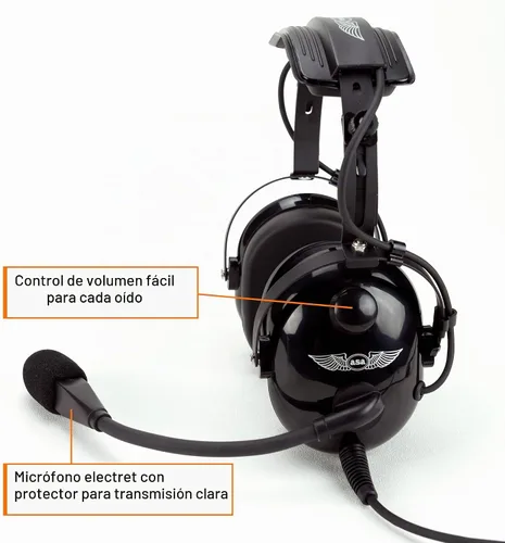 Vista 4 de ASA AirClassics HS-1A - Durabilidad de los auriculares piloto - Reducción de ruido de 23 dB - Micrófono con cancelación de ruido - Estéreo/Mono