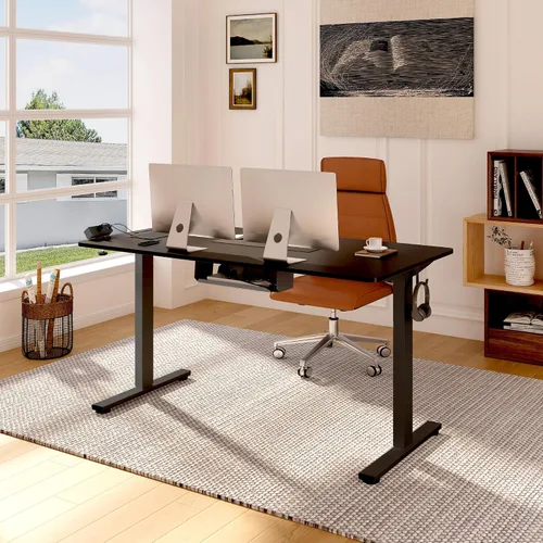Vista 2 de FLEXISPOT EN2 Marco de escritorio de pie con regleta de alimentación de abrazadera y bandeja de gestión de cables, base de escritorio eléctrica