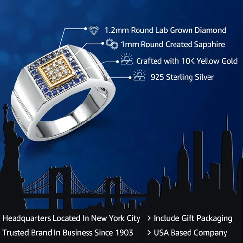 Vista 2 de Gem Stone King Anillo para hombre en oro amarillo de 10 quilates y plata de ley 925 de 2 tonos, regalo de joyería para hombres y papá, disponible