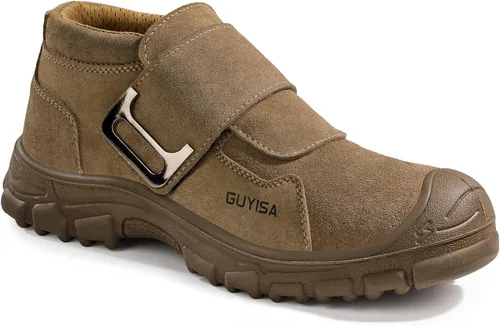 Vista 11 de GLANOUDUN - Botas de trabajo de soldadura para hombre, con punta de acero, antideslizantes, zapatos de trabajo indestructibles para hombre, zapatos