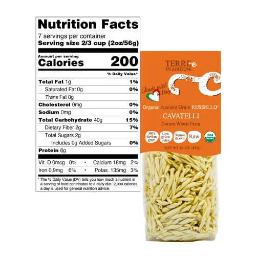 Vista 5 de TERRE E TRADIZIONI Paquete de 6 pastas de trigo italiano orgánico durum, cavatelli – Russelló de grano antiguo siciliano vegano elaborado en Italia.