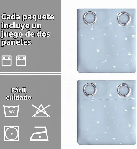 Vista 5 de BGment Cortinas opacas para dormitorio infantil, con aislamiento térmico, con ojales, estampado de estrellas plateadas, cortinas para oscurecer
